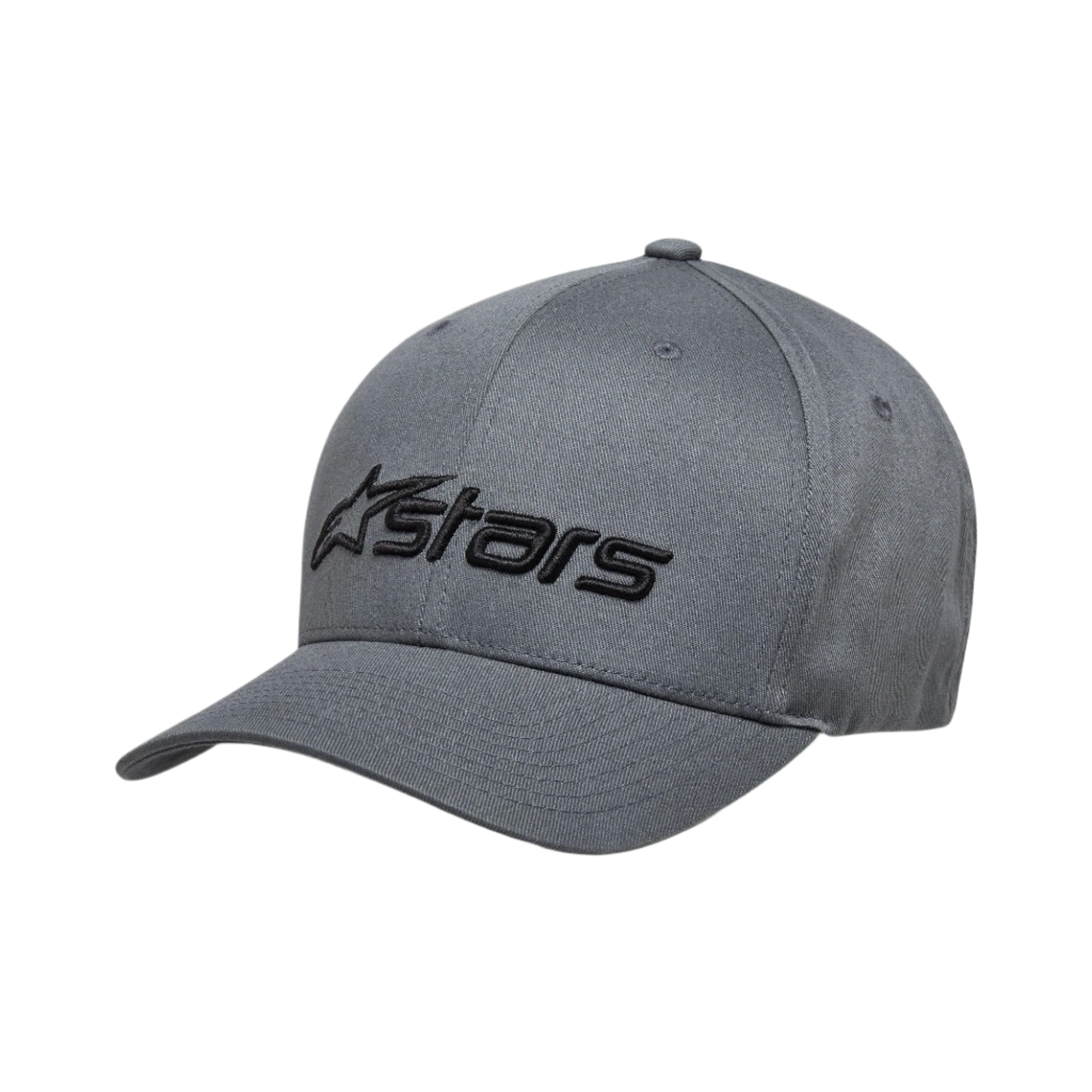 Casquette Alpinestars Blaze 2.0, noir anthracite, casquette de baseball structurée avec visière courbée, logo Alpinestars noir texturé sur le devant, design décontracté inspiré des sports mécaniques