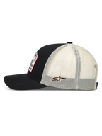Alpinestars Heritage Patch Trucker Hat, Sportswear Snapback, Black and Natural, Mesh Back with Side Ageless Logo Patch.