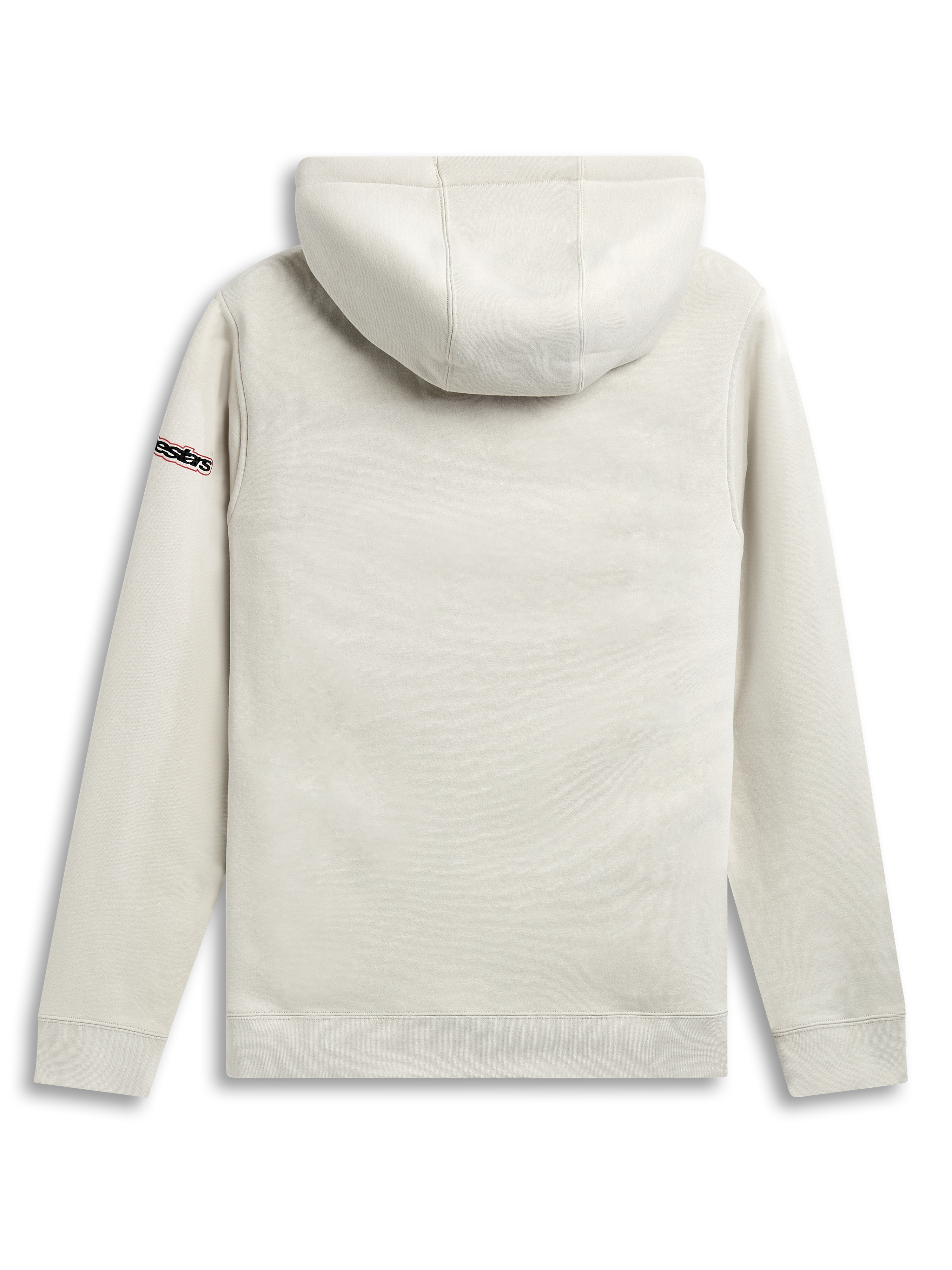 Alpinestars Insignia Hoodie, Off White sportswear pullover hoodie, back view featuring self-lined hood and sleeve logo detail