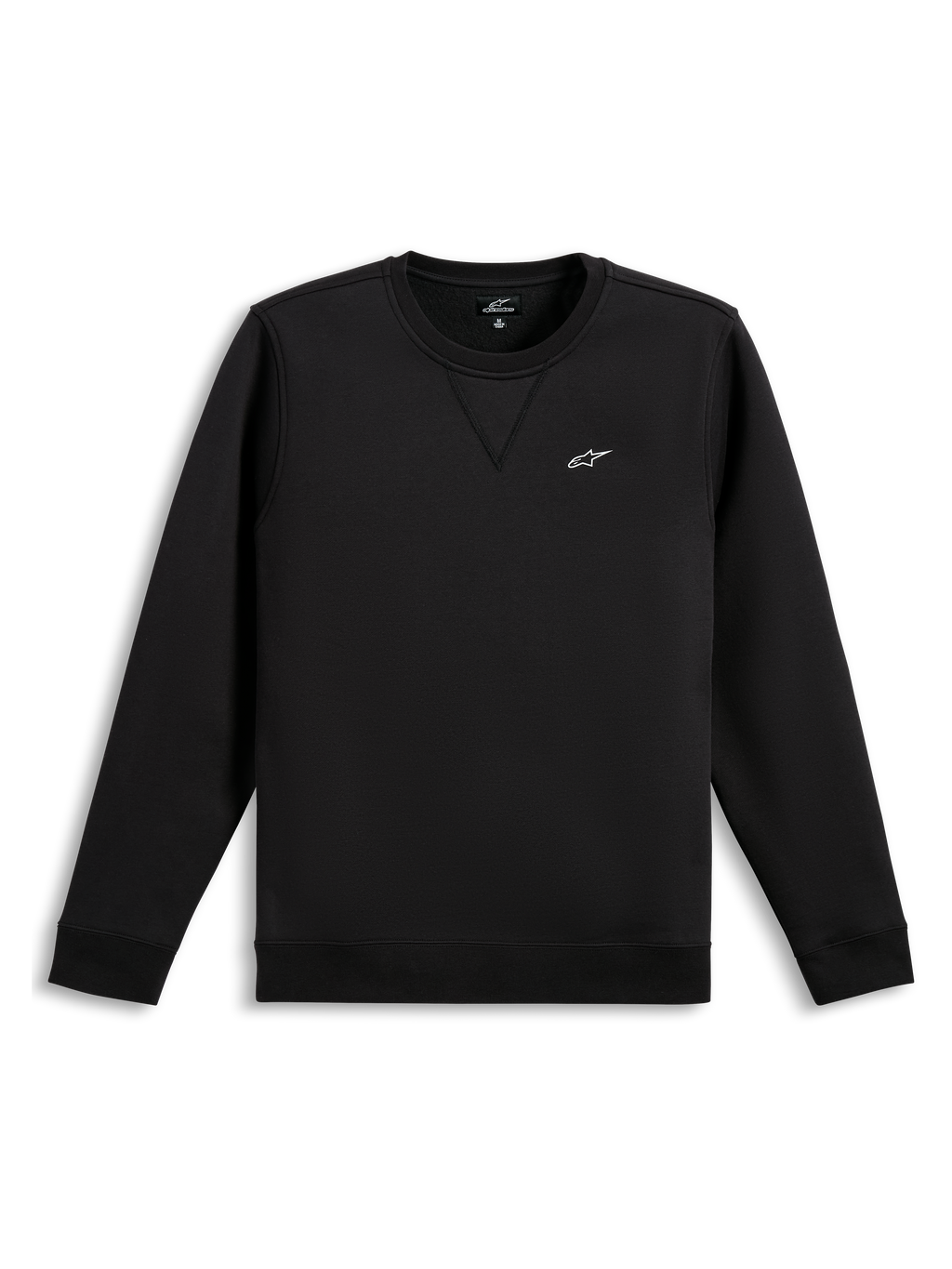 Alpinestars Positive Crew, zwarte pullover-sweatshirt met een wit borstlogo en geribde manchetten en zoom, casual sportswear
