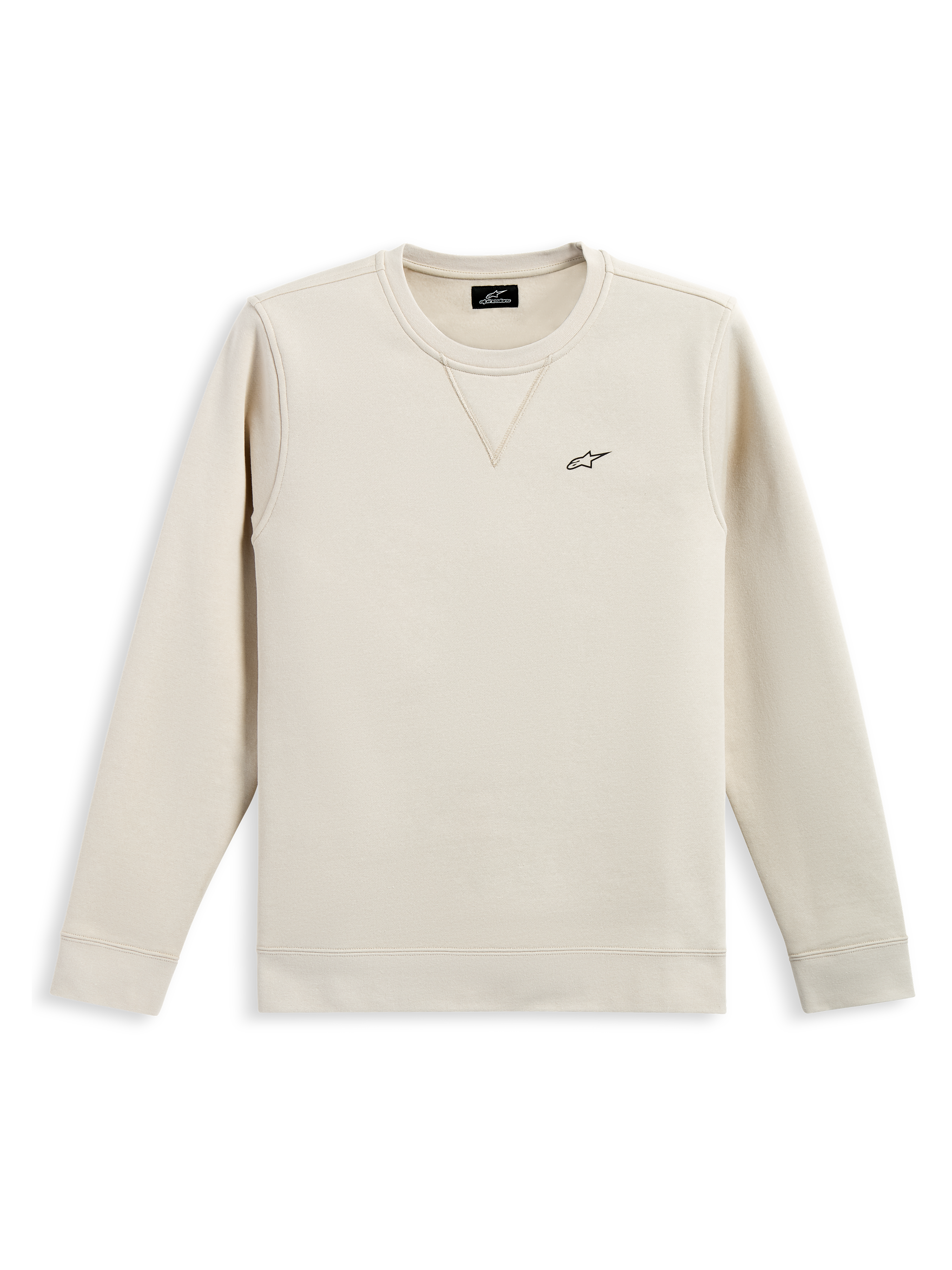 Alpinestars Positive Crew, crewneck sweatshirt, Off White, klein zwart Alpinestars-logo op de borst, geribbelde kraag met V-stiksel detail, geribbelde manchetten en zoom, casual op motorsport geïnspireerde streetwear