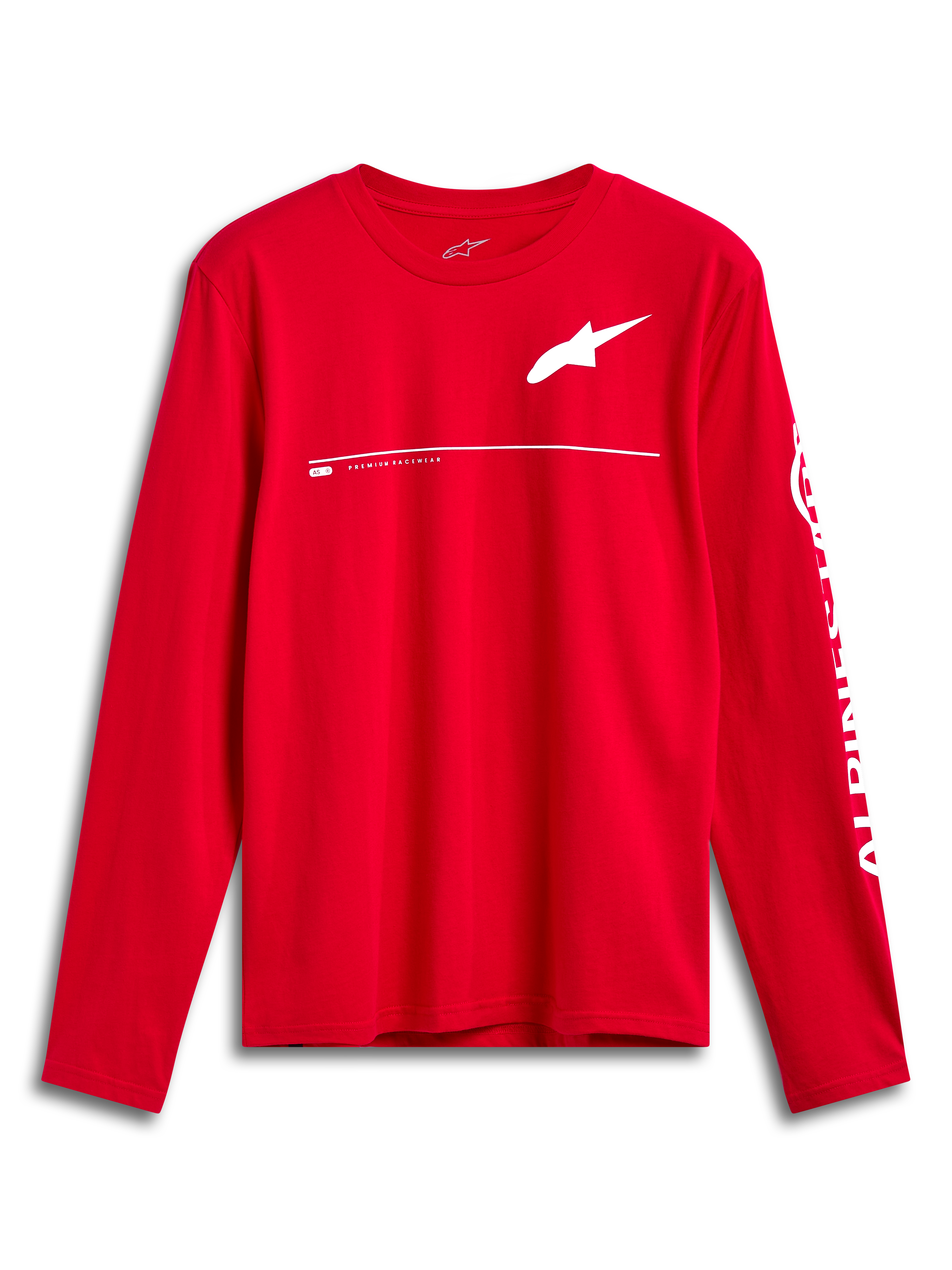 Alpinestars Committed CSF Tee, longsleeve T-shirt, rood, wit Astars-logo op de borst en Alpinestars-branding op de mouw, casual op motorsport geïnspireerd ontwerp
