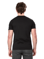 Alpinestars Semicircle CSF Tee, T-shirt met korte mouwen, zwart, achteraanzicht op model, effen achterkant, casual motorsport streetwear, gestyled met donkergrijze jeans