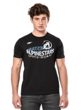 Alpinestars Semicircle CSF Tee, zwart T-shirt met korte mouwen, wit en blauw gebogen Alpinestars-grafisch ontwerp op de borst, casual motorsport streetwear