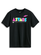 Alpinestars Cereal CSF Tee, T-shirt met korte mouwen, zwart, opvallend geometrisch ASTARS-logo in roze, limoengroen en lichtblauw, casual motorsport streetwear