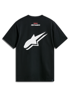 Alpinestars Formulate Csf Tee, T-shirt met korte mouwen, zwart, achteraanzicht met een groot wit geperforeerd Astars-logo en rode en witte tekstbranding, casual motorsport streetwear