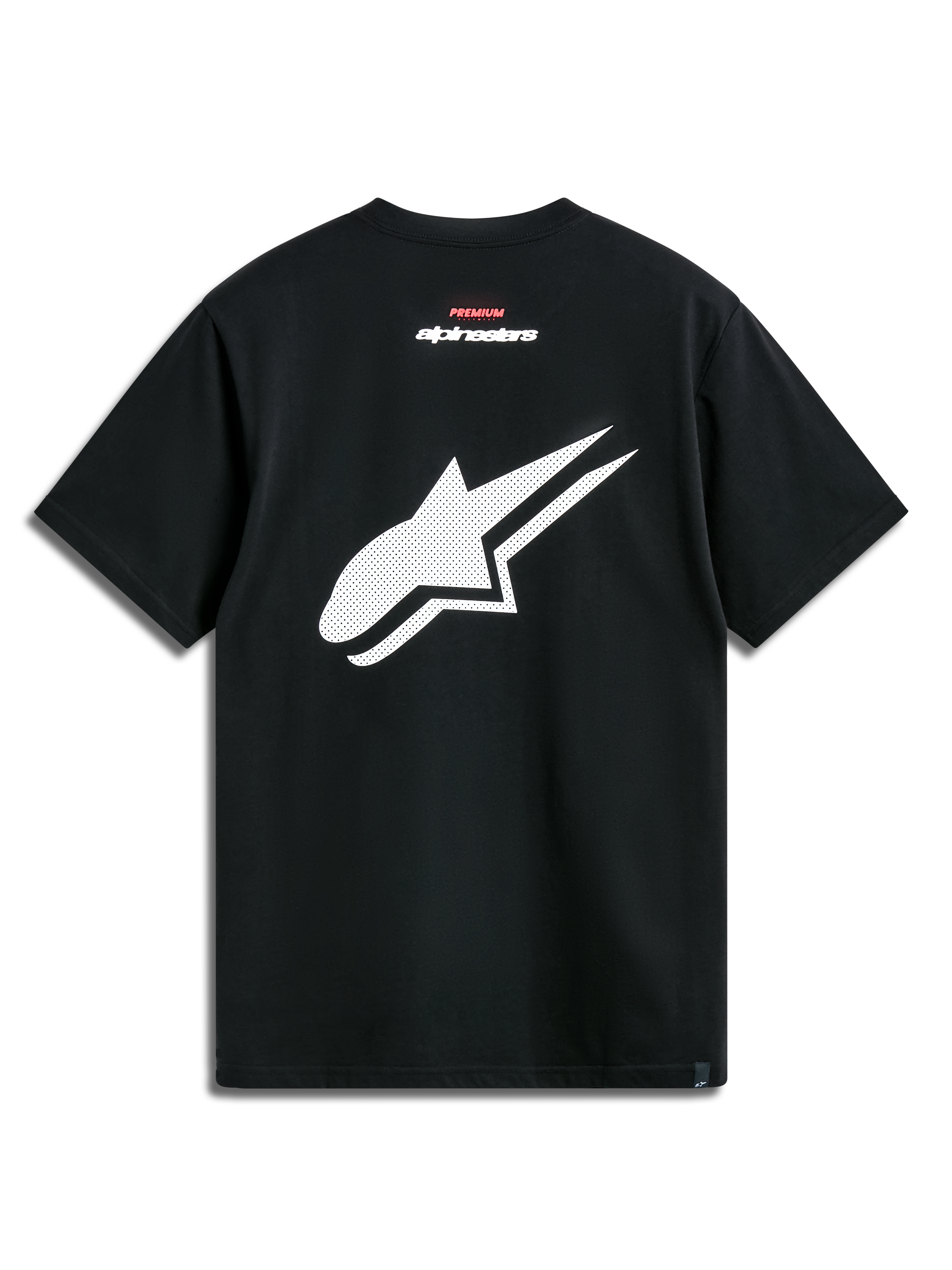 Alpinestars Formulate Csf Tee, T-shirt met korte mouwen, zwart, achteraanzicht met een groot wit geperforeerd Astars-logo en rode en witte tekstbranding, casual motorsport streetwear