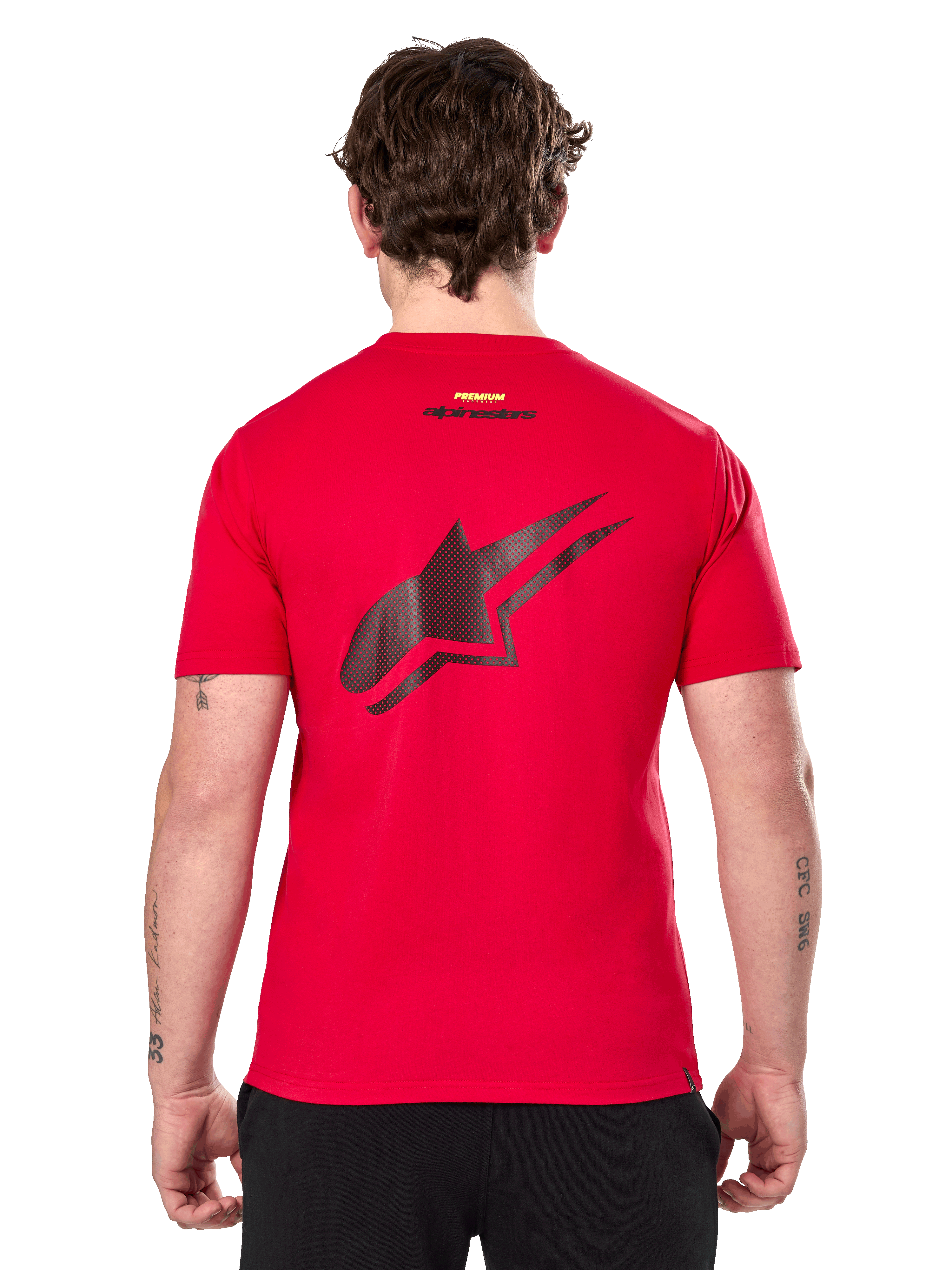 Alpinestars Formulate CSF Tee, T-shirt met korte mouwen, rood, groot zwart geperforeerd Astars-logo op de rug, casual motorsport-geïnspireerd ontwerp