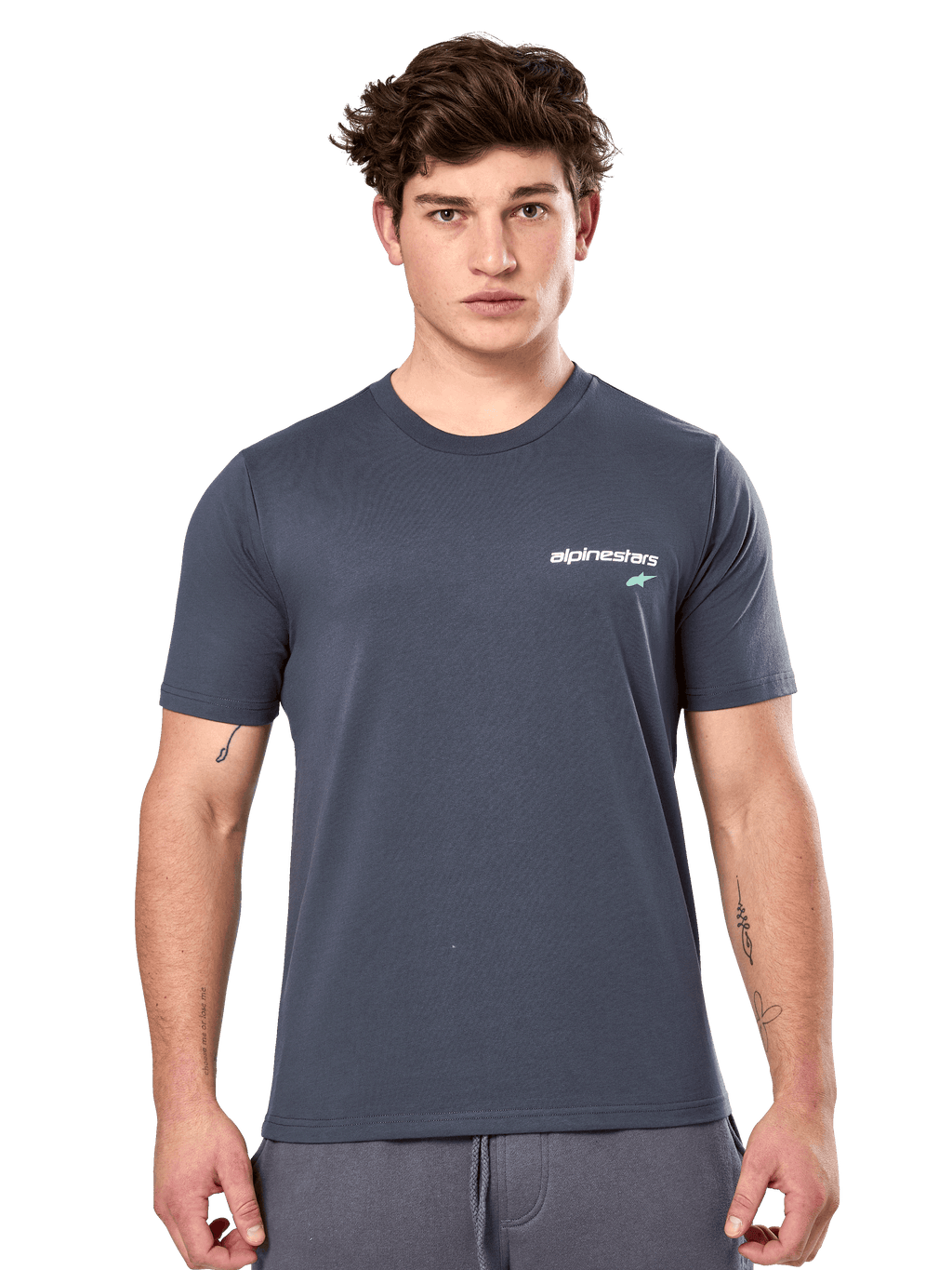 Alpinestars No Barrier CSF T-shirt, T-shirt met korte mouwen, donkergrijs, wit Alpinestars-logo met een blauwgroene ster op de borst, casual motorsport streetwear