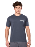 Alpinestars No Barrier CSF T-shirt, T-shirt met korte mouwen, donkergrijs, wit Alpinestars-logo met een blauwgroene ster op de borst, casual motorsport streetwear