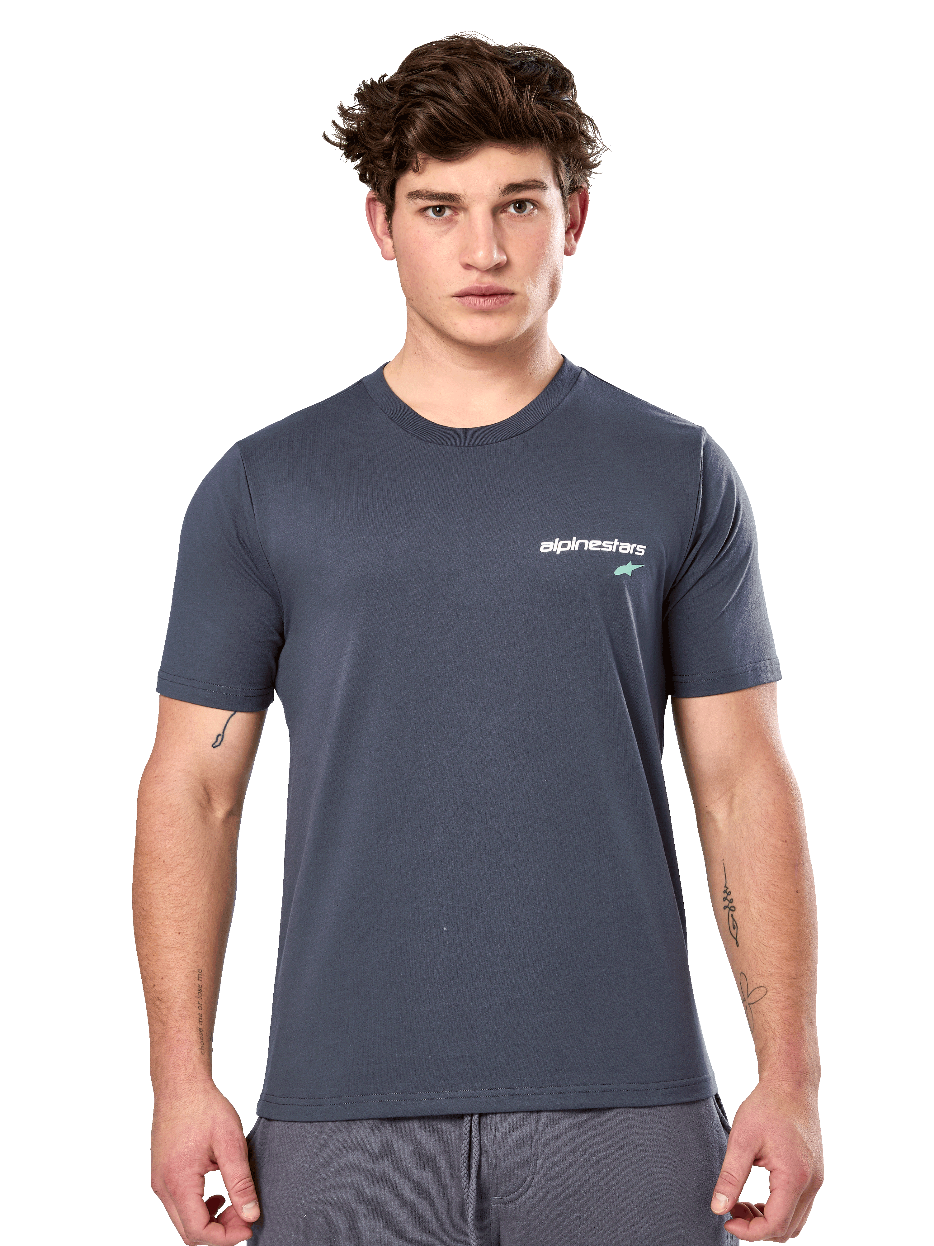 Alpinestars No Barrier CSF T-shirt, T-shirt met korte mouwen, donkergrijs, wit Alpinestars-logo met een blauwgroene ster op de borst, casual motorsport streetwear