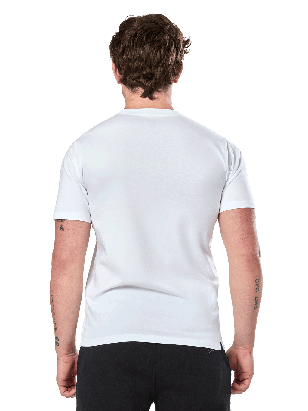 Alpinestars Prevail CSF Tee, T-shirt met korte mouwen, wit, achteraanzicht, gedragen met een zwarte broek, casual motorsport streetwear
