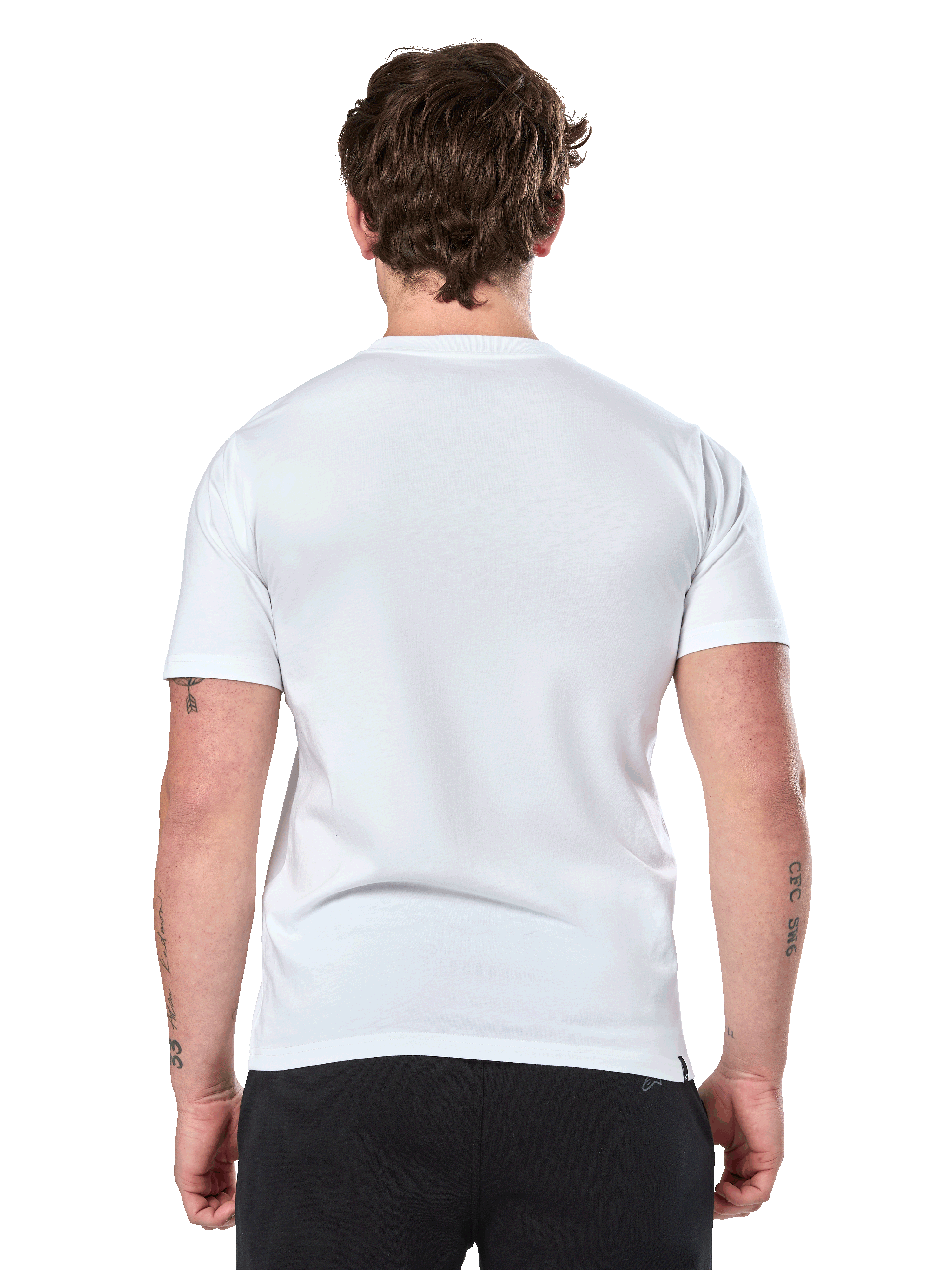 Alpinestars Prevail CSF Tee, T-shirt met korte mouwen, wit, achteraanzicht, gedragen met een zwarte broek, casual motorsport streetwear