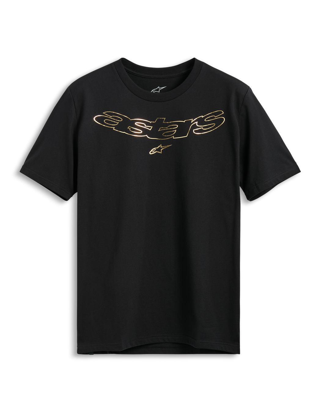 Alpinestars Luxo CSF Tee, T-shirt met korte mouwen, zwart, metallic goudkleurig Astars-logo met stersymbool op de borst, casual motorsport streetwear