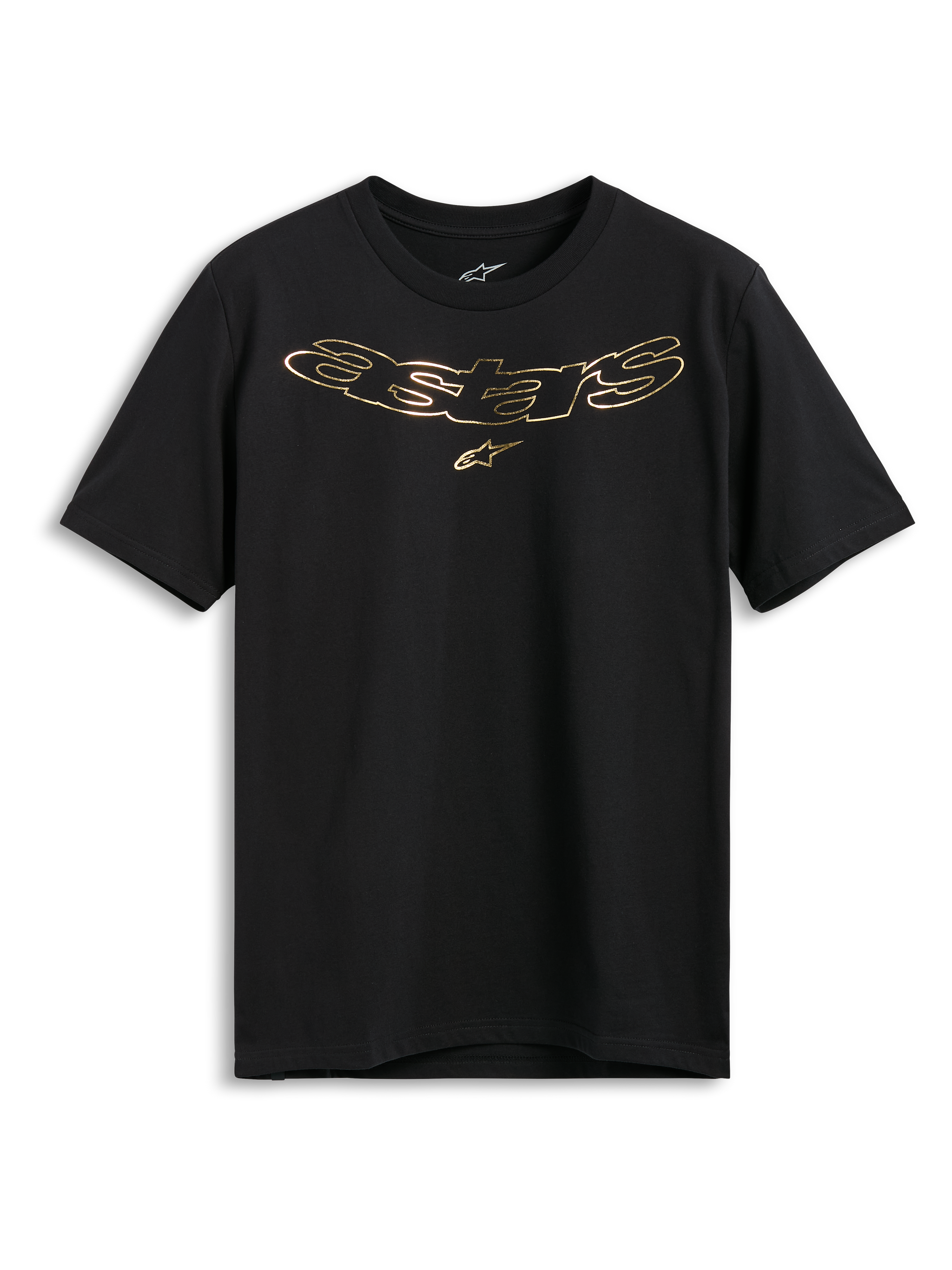 Alpinestars Luxo CSF Tee, T-shirt met korte mouwen, zwart, metallic goudkleurig Astars-logo met stersymbool op de borst, casual motorsport streetwear