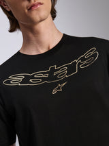 Alpinestars Luxo CSF Tee, T-shirt met korte mouwen, zwart met goud omrand Astars-logo en ster-graphic, casual motorsport streetwear