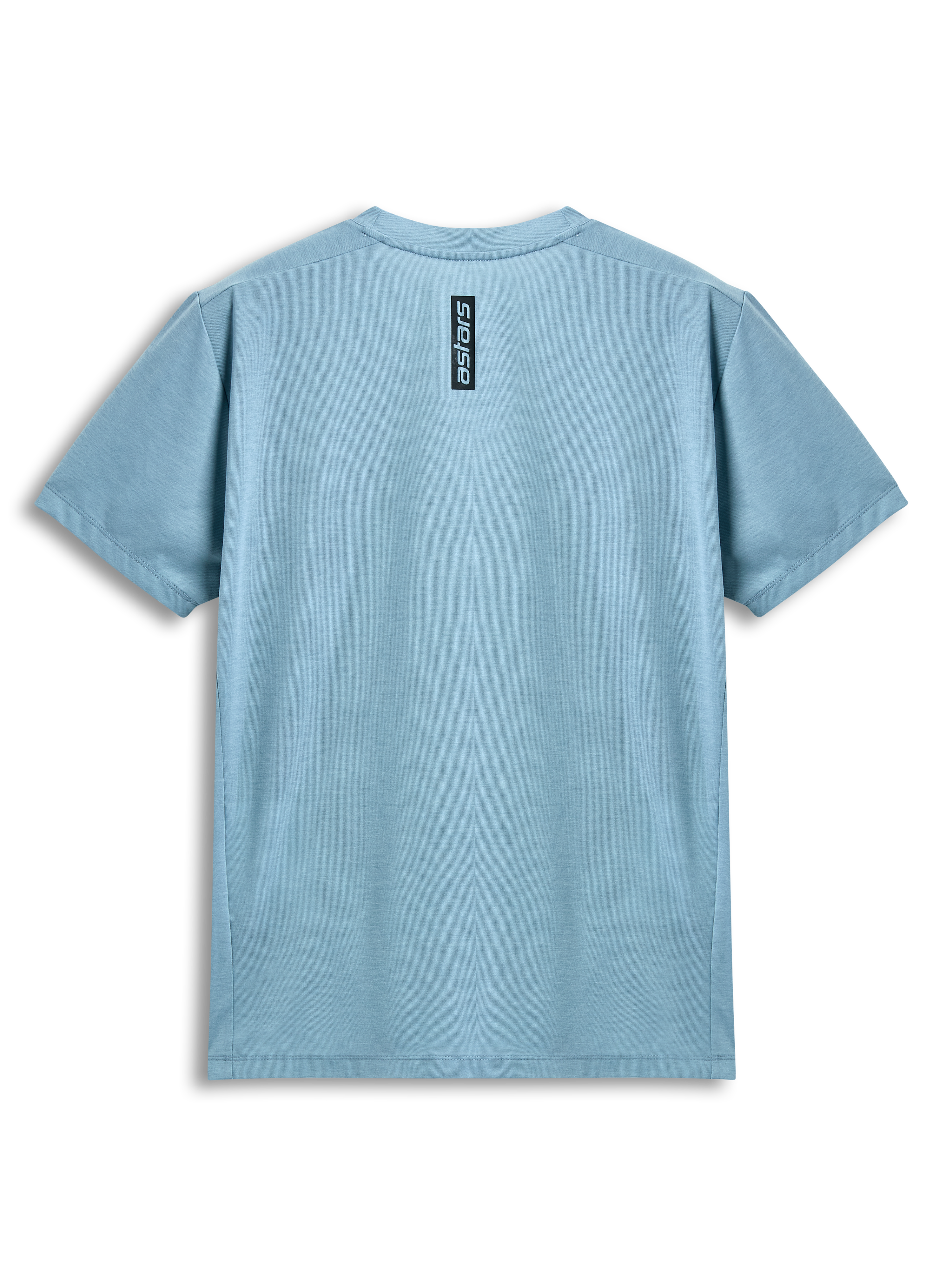 Alpinestars Point Performance Tee, T-shirt met korte mouwen, Ice Blue, achteraanzicht met verticale zwarte astars-woordprint, casual performance sportkleding