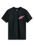 Alpinestars Attrition Performance Tee, performance t-shirt met korte mouwen, zwart met roze Alpinestars-logo, ronde hals, performance sportkleding