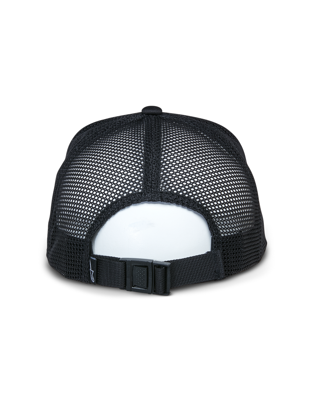 Alpinestars Alter Trucker pet, zwart, achteraanzicht met ademende gerecyclede mesh-panelen en verstelbare gespsluiting, casual sportswear-accessoire