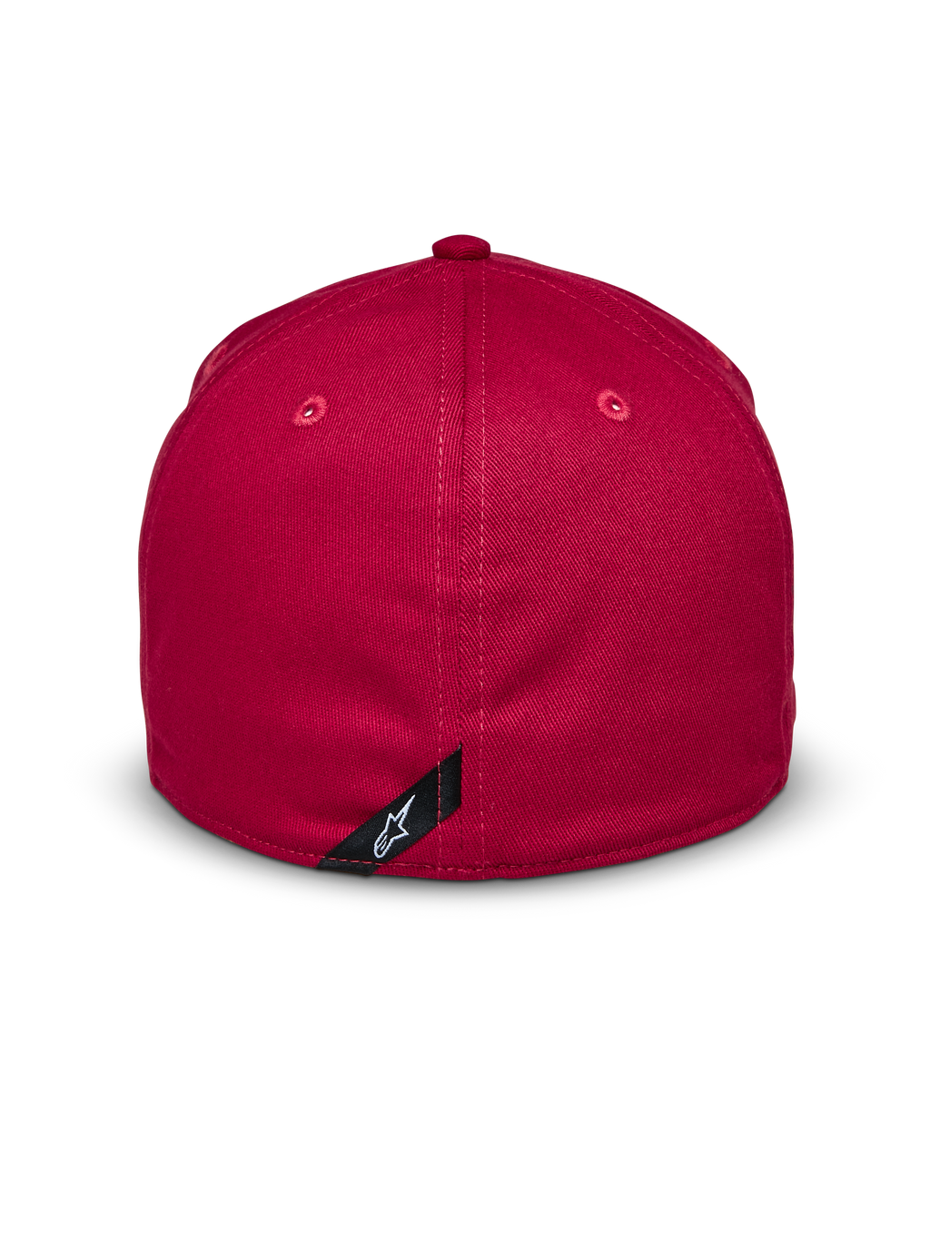 Alpinestars Elemental pet, rood, achteraanzicht, flex-back ontwerp met gestructureerde kroon, stretch keperstof, voorzien van een klein zwart label met wit Alpinestars-logo, casual motorsport-geïnspireerde hoofdbedekking