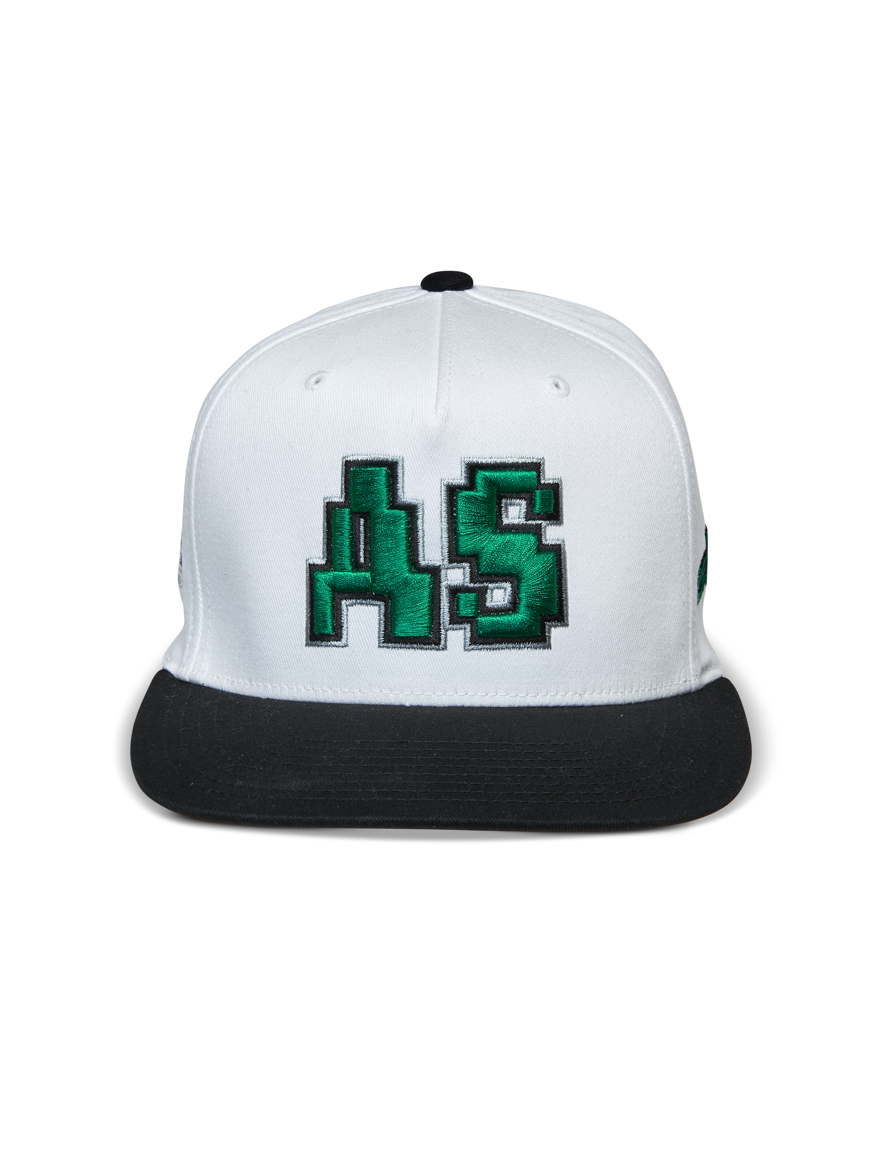 Alpinestars Franchise pet, pet met platte klep, wit en zwart, groen 3D geborduurd AS-logo op de voorkant, gestructureerde kroon met zwarte platte klep, casual op motorsport geïnspireerde hoofdbedekking