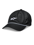 Casquette Alpinestars Tyler, casquette de baseball snapback noire, visière courbée avec garniture en corde tressée blanche, logo étoile brodé en 3D blanc, couronne basse non structurée, couvre-chef sportswear décontracté