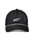 Casquette Tyler Alpinestars, casquette snapback noire, visière courbée avec garniture en corde tressée blanche, logo Astars brodé en blanc, sportswear décontracté