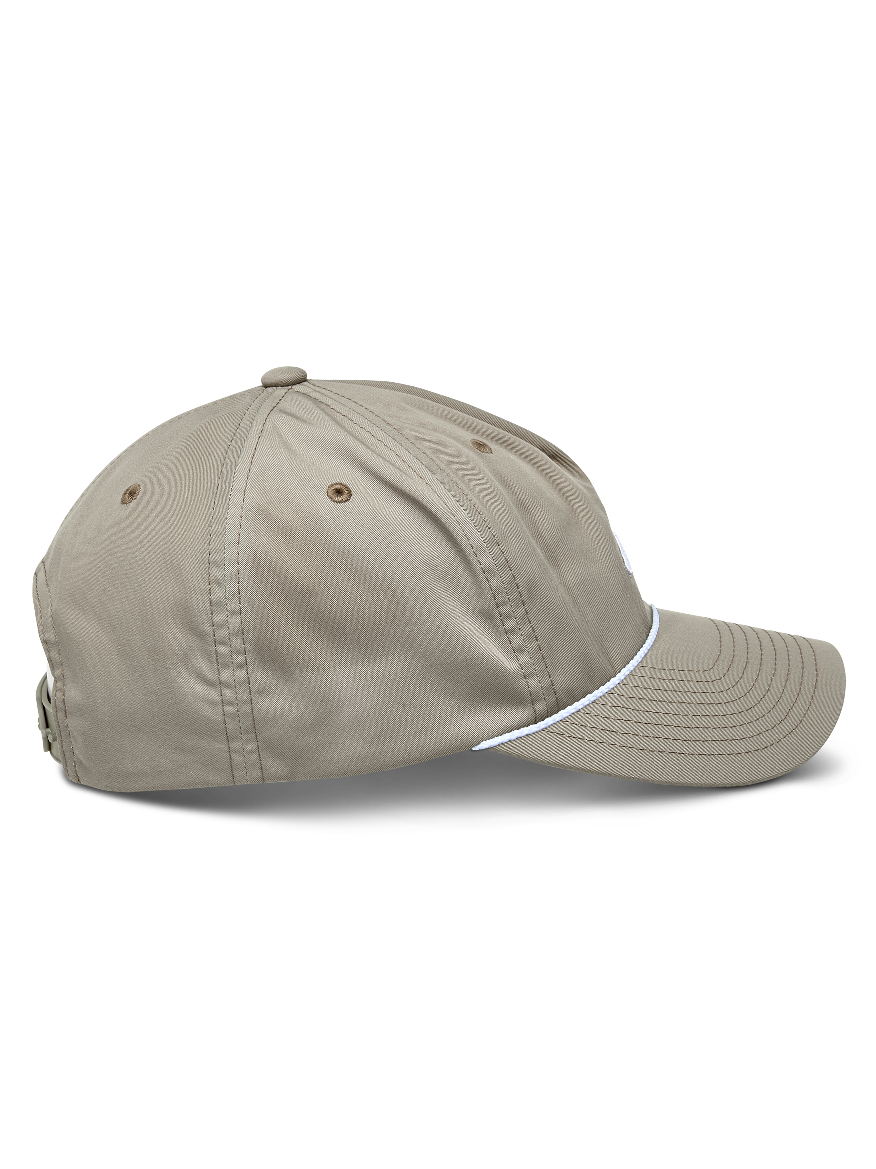 Casquette Alpinestars Tyler, casquette snapback décontractée kaki, profil latéral avec visière courbée et garniture en corde tressée blanche, couronne basse non structurée en sergé recyclé, style lifestyle inspiré du sport automobile