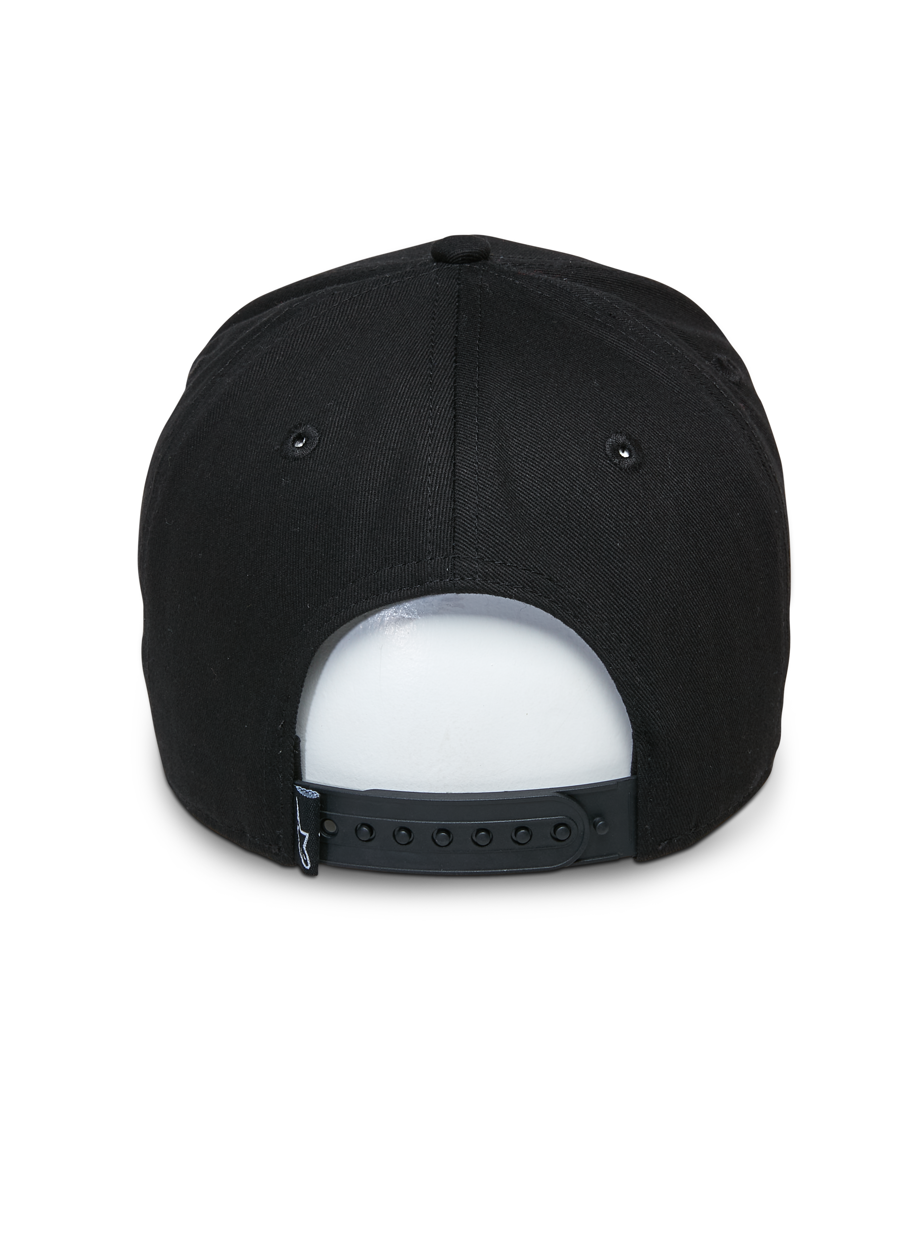 Alpinestars Committed pet, zwarte snapback pet, achteraanzicht met verstelbare snapback-sluiting en klein geweven label, gestructureerde kroon, casual motorsport-geïnspireerde pet