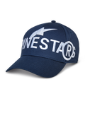 Alpinestars Committed pet, baseballcap, marineblauw, groot wit geborduurd logo, gebogen klep, gestructureerde kroon, casual sportswear