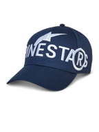 Alpinestars Committed pet, baseballcap, marineblauw, groot wit geborduurd logo, gebogen klep, gestructureerde kroon, casual sportswear