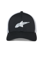 Alpinestars Terolithic Trucker pet, sportswear pet, zwart met witte mesh achterkant, wit Alpinestars sterlogo met textuur op de voorkant, gebogen klep en gestructureerde lage kroon