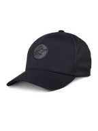 Alpinestars Apex pet, zwarte baseballcap met gebogen klep, reflecterend rond ster-logo, geperforeerde zijpanelen voor ventilatie, technische sportkleding