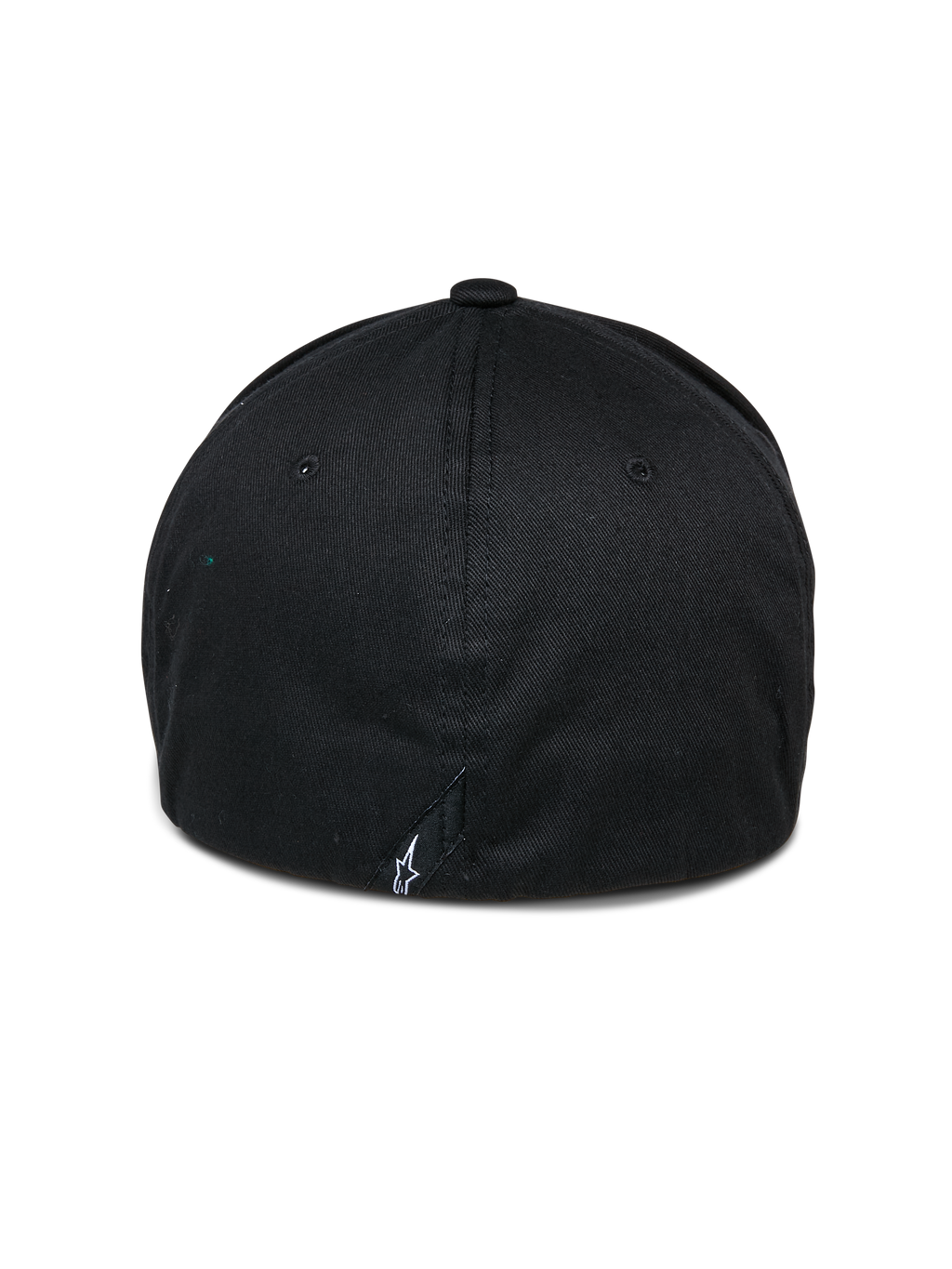 Alpinestars Cereal pet, zwarte baseballcap, achteraanzicht met flexibele achterkant en klein wit geborduurd logo aan de basis, casual sportswear