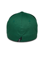 Alpinestars Cereal pet, groen, achteraanzicht van flex-back baseballcap, met een klein zwart Alpinestars-logolabel op de achternaad, gestructureerde kroon van stretch keperstof