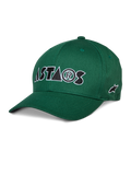 Alpinestars Cereal pet, groene baseballcap, wit en zwart geborduurd ASTARS-logo, gebogen klep, gestructureerde kroon, casual sportkleding