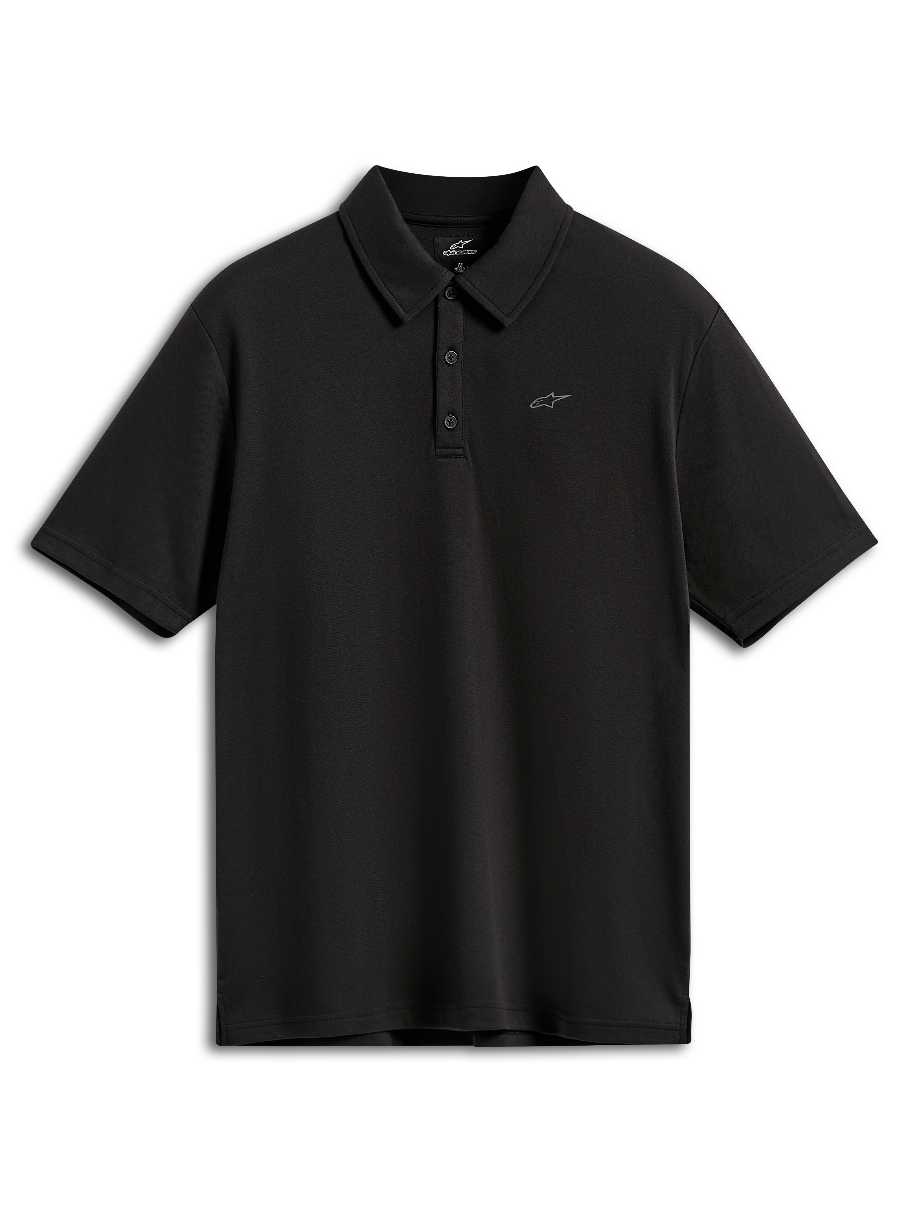 Alpinestars Impetus Sport Polo, polo shirt met korte mouwen, zwart, voorzien van een klein grijs Astars-logo op de borst, sluiting met drie knopen en een zelfkraag, casual sportkleding