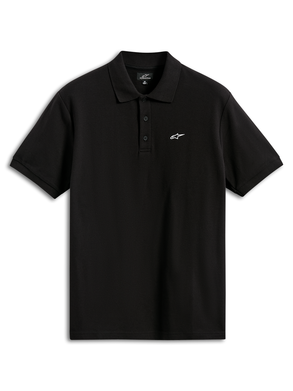 Alpinestars Endeavor Classic Polo, piqué poloshirt met korte mouwen, zwart, voorzien van een klein wit Astars-logo op de borst, sluiting met drie knopen en geribde kraag en manchetten, casual sportkleding