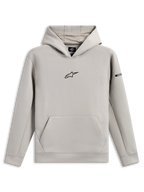 Alpinestars Insight Hoodie, casual sportkleding, Cement grijs met zwart Astars-logo op de borst, kangoeroezak, capuchon met meshvoering, lange mouwen, modern op motorsport geïnspireerd design