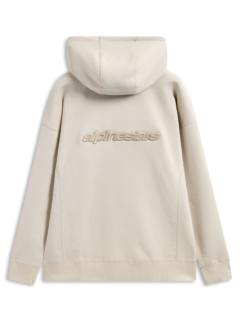 Alpinestars Emergent Oversized Hoodie, achteraanzicht, Sand, 3D geborduurd Alpinestars woordlogo midden op de rug, oversized pasvorm met geribbelde manchetten en zoom, casual streetwear
