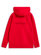 Alpinestars Emergent Oversized Hoodie, rode hoodie, achteraanzicht met tonaal geborduurd Alpinestars-woordlogo op de rug, oversized pasvorm met geribbelde manchetten en zoom, casual motorsport streetwear