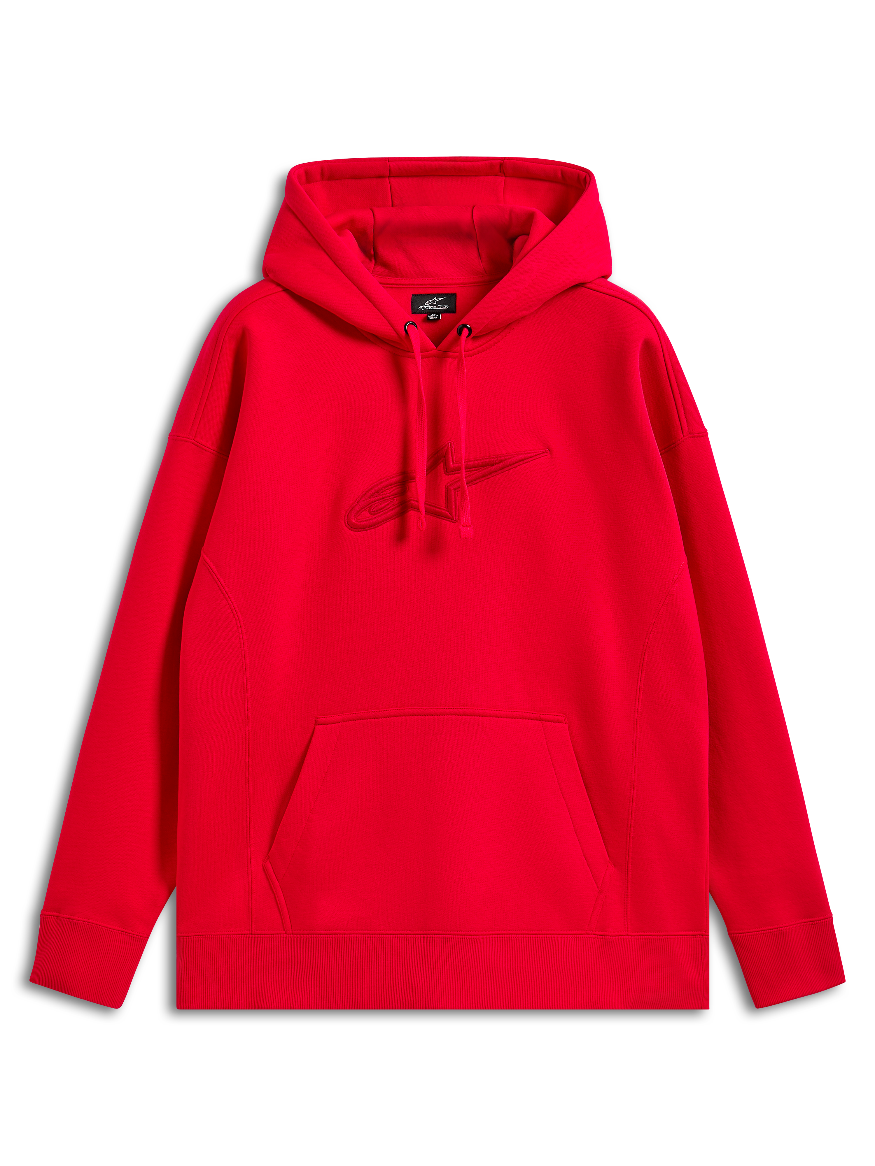 Alpinestars Emergent Oversized Hoodie, rood, pullover sweatshirt met tonaal 3D-geborduurd Astars-logo, kangoeroezak, casual motorsport streetwear