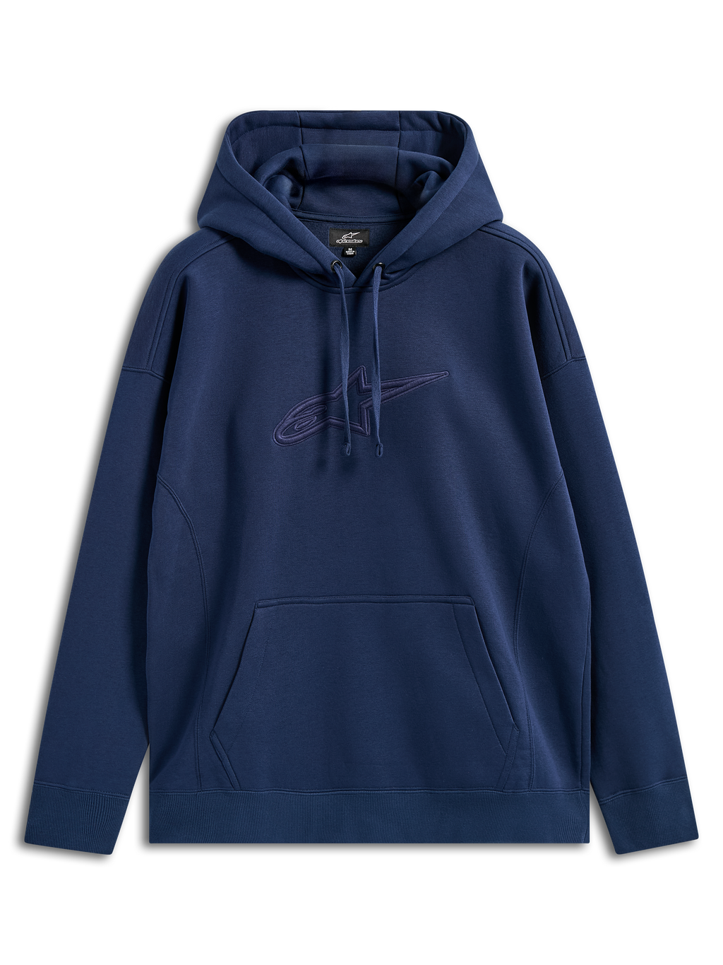 Alpinestars Emergent Oversized Hoodie, navyblauw, pullover fleece met tonaal 3D-geborduurd Astars-logo op de borst, kangoeroezak, capuchon met trekkoord, relaxte pasvorm voor casual streetwear