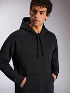 Alpinestars Emergent Oversized Hoodie, casual streetwear, zwart met tonaal 3D-geborduurd sterlogo, capuchon met trekkoord, kangoeroezak, relaxte oversized pasvorm