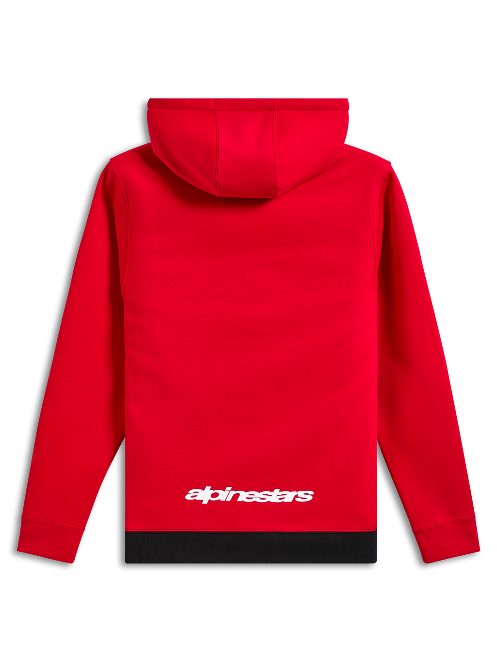 Alpinestars Parallel Hoodie, casual streetwear, rood met zwarte geribde zoom, wit Alpinestars-logo op de onderrug, pullover met capuchon, achteraanzicht