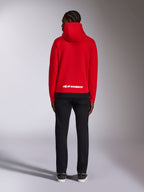 Alpinestars Parallel Hoodie, rood, achteraanzicht met wit Alpinestars woordlogo op de onderrug, casual streetwear geïnspireerd op de motorsport, fleece hoodie met geribde zoom