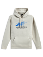 Alpinestars Pulse Hoodie, casual streetwear, off-white met blauw Astars-logo en grijze branding, kangoeroezak aan de voorkant, capuchon met trekkoord, lange mouwen, modern op motorsport geïnspireerd design