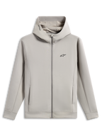 Alpinestars Cypher Hoodie, fleece hoodie met volledige ritssluiting en dubbelzijdige stof, Cement grijs, voorzien van een zwart Astars-logo op de borst, hoge capuchon met mesh-voering en Alpinestars-woordlogo, zakken in de naden, casual sportswear design