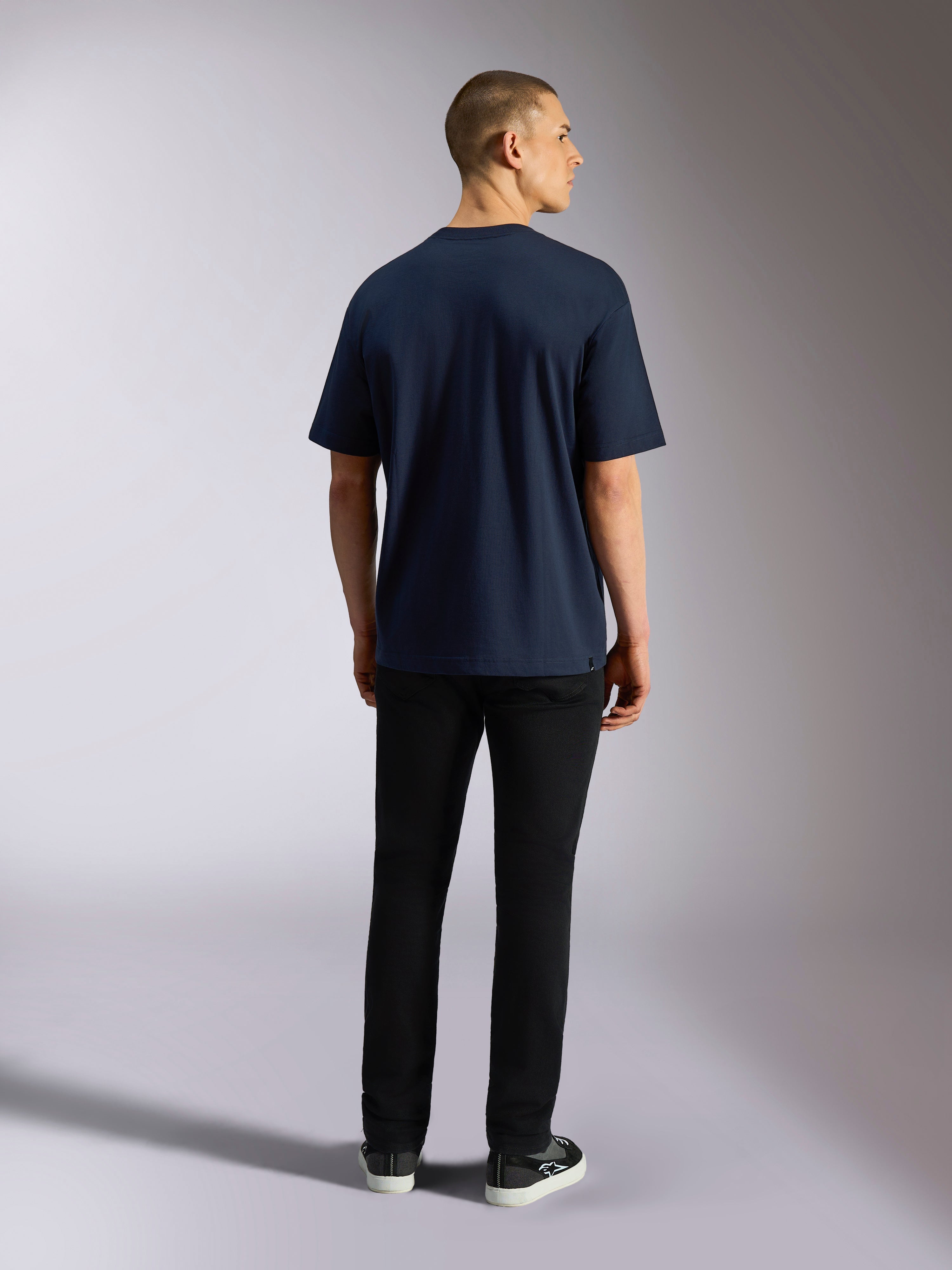 Alpinestars Aplomb Oversized CSF Tee, T-shirt met korte mouwen, navy, achteraanzicht, effen ontwerp met relaxte pasvorm, casual motorsport streetwear