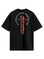 T-shirt Alpinestars Overhang Oversized CSF, t-shirt à manches courtes, noir, vue de dos avec logo vertical rouge et graphique gris « Alpinestars Protects », style streetwear motorsport décontracté